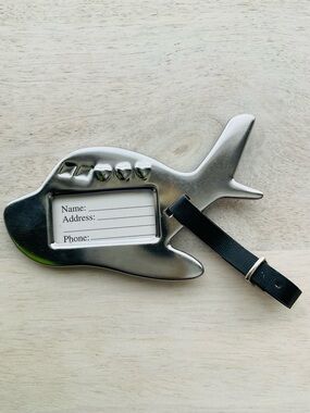 Kate Aspen Silver Airplane Luggage Tag with Black Strap